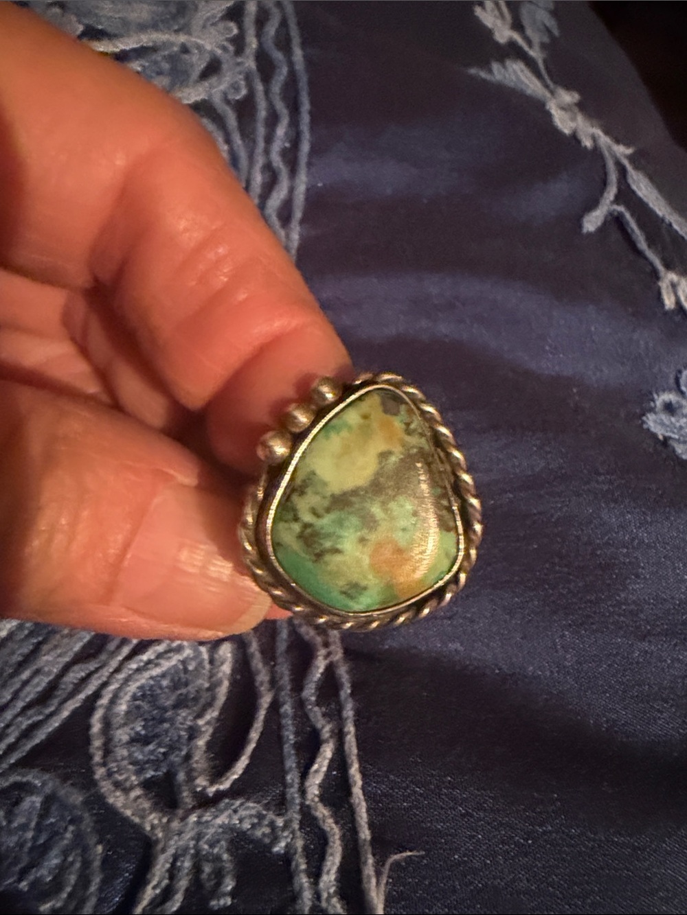 Sterling Silver Turquoise Statement Ring - Green Brown Stone